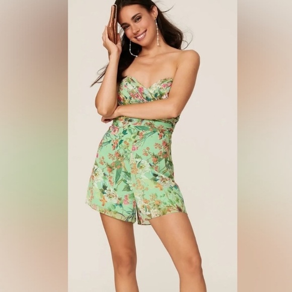 Jay GodfreyBrand Women's size 4 Green & Pink Floral Lydia Romper Strapless